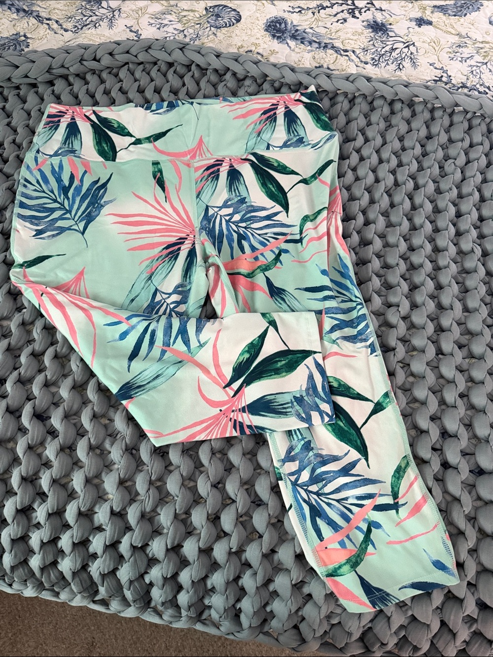 Reel Legends Mint Leggings with Pink & Blue Tropical Leaf Print